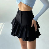 PICSGIRL  -  Black Mini Skirt Women Korean Fashion High Waist A-line Cute Sexy Layered Ruffles Skirt Shorts Summer Streetwear Casual