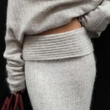 PICSGIRL  -  Knitted Long Skirt 2 Piece Set Women Solid One Shoulder Long Sleeve Sweater Pullover Elegant Slim Knitted Skirt Set 2024 New