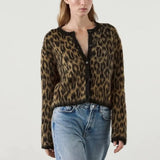 PICSGIRL  -  Leopard Print Knit Sweater Cardigan For Women O-Neck Jacquard Long Sleeve Knitted Jacket 2025 New Casual Female Outwear