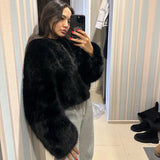 PICSGIRL  -  Brand Fashion 2024 Winter Sweet Pink Cropped Faux Fur Coat Women Streetwear Ins Chic Girls Fluffy Fox Fur Jacket Female