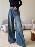 PICSGIRL  -  Blue Washed Casual Jeans Women'S Autumn And Winter New Straight Leg Loose Wide Leg Pants Long Pants