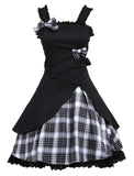 PICSGIRL  -  Women's Gothic Lolita Dress, JSK Black Gingham Applique Lolita Jumper Skirt, Halloween Party