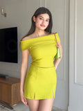 PICSGIRL -  Summer Women 2 Piece Set Elegant Off Shoulder Cropped Tops Fashion Sleeveless Slim Top Sexy Mid Waist Mini Slit Skirts