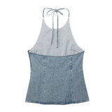 PICSGIRL  -  Summer New Women's Fashion Hundred French Neck Collar Sleeveless Backless Denim Casual Tops 2024 New Women's