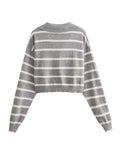 Picsgirl HH TRAF 2023 Autumn Woman Long Sleeve Striped Knitwear Cropped Sweaters for Women Ribbed Knitted Sweater Basic Women's Sweater