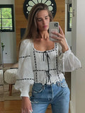 PICSGIRL  -  Women Sweet Bow Lace Up Shirt Elegant Long Puff Sleeves Flared Hem Blouse for Female 2024 Spring Summer Fashion Tops Streetwear