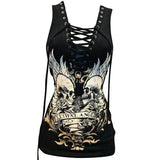 PICSGIRL  -  Dark Gothic Skull Print Tie Up Y2K Spicy Girl Slip Dress Summer New Fashion Slimming Tie Up Mid length Tank Top Women Clothing