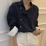 PICSGIRL  -  Blusas De Mujer Retro Irregular Neck Contrasting Striped Shirts Blouse Spring New Tops Roupas Femininas Chic Loose Shirt