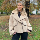 PICSGIRL  -  Elegant Solid Lapel Lamb Wool Wram Jacket Women O Neck Long Sleeves Slim Pocket Coats 2024 Autumn Winter Fashion Warm Outerwear