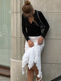 PICSGIRL  -  White Lace Spliced Long Skirt Summer 2024 Women's Fashion Skirt Solid Color Slim Casual Streetwear Party Long Skirt Y2k