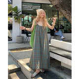 PICSGIRL  -  2024 New Arrival Summer Beach Style Women Loose Casual Plaid Print O-neck Sleeveless Mori Girl  Camisole Ankle-length Dress V906