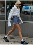 PICSGIRL -  Elsa Hosk Women High Waist Patchwork Chino Pleated Mini Skirt with Short