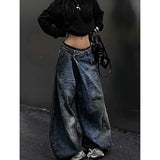 PICSGIRL  - Blue Womens Jeans High Waist Vintage Design Hip Hop Straight Baggy Denim Pants Street Y2K American Style Wide Leg Denim Trouser