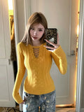 PICSGIRL  -  American Retro Simple Knitted Bottoming Sweater Y2K Fashion Streetwear Waist Slim Sweater Women Harajuku Casual Knitted Pullover