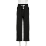 PICSGIRL  -  Streetwear Stripe Spliced Autumn Sweatpants Women Trousers Sporty Casual Elastic Waist Homewear Pants Straight Bottom