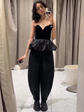 PICSGIRL  -  Sexy Velvet Patchwork Women Tank Strapless Sleeveless Backless Female Dresses 2025 Fashion Ruffle Hem Spring Fashion Lady Tops