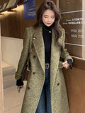 PICSGIRL  -  2024 Autumn Winter Fashion Woolen Coat Women's Clothing Solid Color Lapel Double Breasted Loose Long Overcoat Lady Jacket