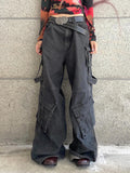 PICSGIRL  -  Gothic Fashion Women Cargo Jeans Grunge Loose Fit Pocket Denim Pants Harajuku Y2K Boyfriend Style Wide Leg Trousers