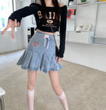 PICSGIRL  -  New Harajuku Denim Mini Skirt Women High Waist Bow Lace-up Pleated Skirt Preppy Style Japanese Girl Kawaii Skirts Y2k