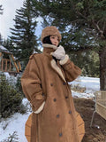 PICSGIRL  -  Winter Vintage Women Oversize Faux Woolen Coat Lambswool Patchwork Jacket Vintage Warm Long Thick Motorcycle Coats