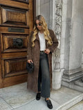 PICSGIRL  -  Fashion Solid With Belt Suede Long Jacket 2024 Women Chic Button Lapel Oversize Loose Overcoat Autumn Female High Street Coat