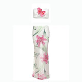 PICSGIRL  -  Vacation Pretty Women Two-Piece Set 3d Flowers Bandeau Mini Top+See Through Print Bottoms Beach Party Matching Suits