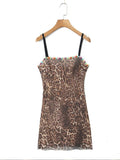 PICSGIRL  -  Sexy Leopard Print Suspenders Dress For Women 2024 Summer Elegant Bodycon Mini Dress Female A-line Sleeveless Party Short Dress