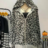 PICSGIRL  -  American Style Retro Hot Girl Leopard Full Printed Zip Up Hoodies Women's Retro Casual Sweatshirts Loose Autumn\winter Jackets