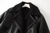 PICSGIRL  -  Autumn Winter Women Warm Black Zipper Faux Leather Jacket Coat Loose Turn Down Collar Thickness Overcoat Female Outwear