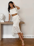 PICSGIRL  -  White Elegant Jacquard Weave Skirts Suits Slash Neck Blouse Tops + A-Line Skirts Two Pieces Set Summer 2024 Fashion Party Outfit