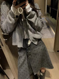 PICSGIRL  -  Retro Wear Two Sides Wear Pleated Polka-dot Skirt Women 2024 Fall/winter New Fashion Gray A-line Skirt