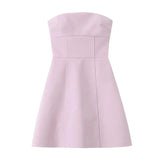 PICSGIRL  -  Sweet Girl Style Pink Mini Dresses Women Back Bow Decoration Strapless Slim Fit Dress Elegant Y2K Skirt New Women Sexy Clothing