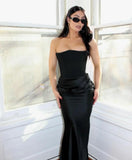 PICSGIRL  -  Winter Women Strapless Evening Dress 2025 Pink Maxi Corset Dress Elegant Long Satin Night Gala Party Dresses