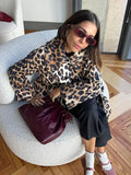 PICSGIRL -  Women Fashion Leopard Printed Lapel Coat 2024 New Chic Single Breasted Loose Jacket Female Causal Commuting Street Outerwear