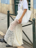 PICSGIRL -  Lace Mesh Splice Long Skirts For Women See Through Sexy High Waist Maxi Skirt Femme Club Hollow Out Skirts Ladies