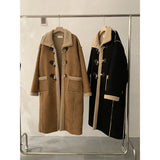 PICSGIRL  -  Korean Winter Fashion Suede Lamb Wool Splice Coat Fashion American Retro Coat High-End Long Single-Breasted Thicken Warm Coat