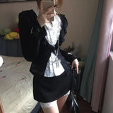 PICSGIRL  -  French Sweet Cool Harajuku Popular 3 Piece Sets Y2k Exquisite Draped White Blouse Black Cardigan Japan Punk Streetwear Skirts