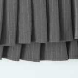 PICSGIRL  -  party look snspos Y2K Grey Striped Print Side 3 Buttons Pleated Mini Skirt Sexy Low Waist Short Skater Skirts