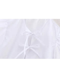 PICSGIRL -  Summer Fashion Woman Bow Tied Lace Up Shirts Casual Puff Short Sleeves Blouse Elegant O-neck Ruffle Solid Color Tops