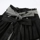 PICSGIRL  -  Patchwork Denim Asymmetric Pleated Skirt Y2k Streetwear Low Waist Mini Jeans Skirts Womens Clothing 2024