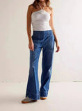 PICSGIRL  -  Solid Color Women Straight Pants Casual Trousers with Pockets Zip Fly and Buttons Comfortable High Waist Pants