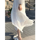 PICSGIRL  -  White Women's Sundress Summer Lace Boho Oversized Maxi Dress Long Sleeve Cotton Beach Dress Casual Korean Fashion Chic