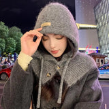 PICSGIRL  -  Winter Balaclava Hat Warm Knitted Women's Hood Hat Caps Cap Outdoor Pullover Color One-piece Solid Neck Cashmere Pullover Hat