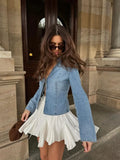 PICSGIRL  -  Women's Clothing 2024 Summer New Street Style Fashion Versatile Lapel Long-sleeved Tie-up Denim Shirt Top