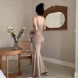 PICSGIRL  -  Elegant Party Dresses for Women Sexy Evening Bodycon Dress Long Sleeveless Dress Backless Female Black Korean Fashion