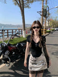 PICSGIRL  -  Lace Splicing Y2k Skirts Graffiti Printing Unique Design Skirt Korean Fashion Faldas Para Mujeres Streetwear Midi Skirt 2024 New