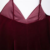 PICSGIRL  -  Sexy Wine Red Velvet Sling Mini Dress for Women V-Neck Backless Slim A-line Dresses Merry Christmas Party Vestidos