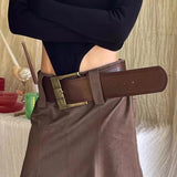 PICSGIRL  -  American Hot Girl Style Wide Version Trendy Women's Waist Retro Maillard Style Slimming With Skirt Temperament High Fashion Belt