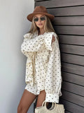 PICSGIRL  -  Women Spring Summer 100% Cotton Shorts Suit Office Lady Long Sleeve Loose Shirt + Shorts 2 Piece Sets Womens Outfits