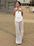 PICSGIRL  -  Vacation Temperament 2-Piece Set Women Swing Collar Arabesques Backless Tops+Smooth Skirts Beach Party Matching Suits